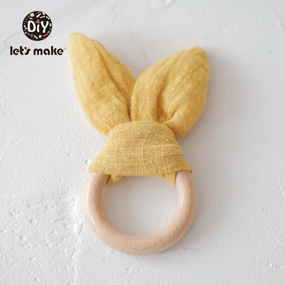 Let&#39;s make Bunny Ear Baby Teething Ring 1pc Teether 70mm Safe Organic Wooden Ring Nursing Training Newborns Toys Baby Teethers