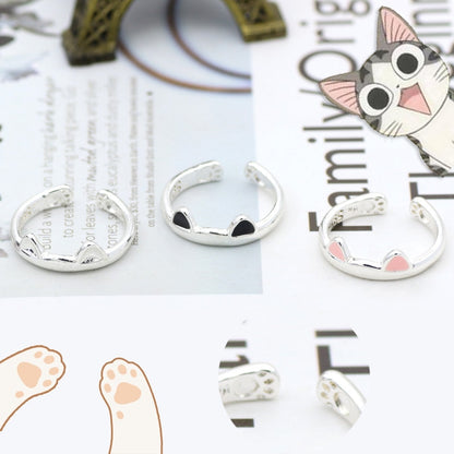 Cat Ear Finger Rings Open Design Cute Footprints Fashion Jewelry Ring For Women Young Girl Child Gift Adjustable Animal Ring