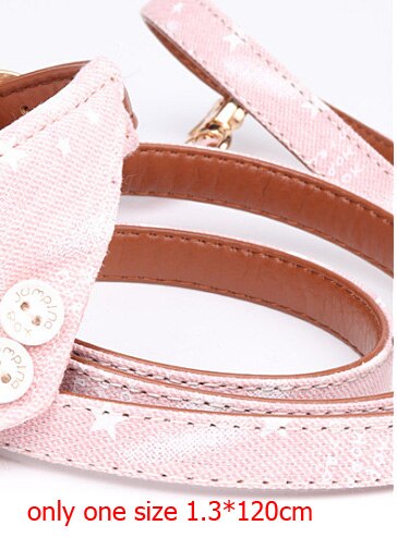 Cute Stars Pets Dog Collars Leather Bowknot Collar Leash Set for Small Medium Dogs Bulldog/Pug Necklace Bandana Pet Leashes