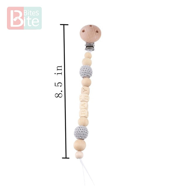 Bite Bites 1set Baby Wooden Teether Pacifier Clip Chain Beech Rodent Ring Baby Nursing Rattle Food Grade Perle Silicone Bead Toy