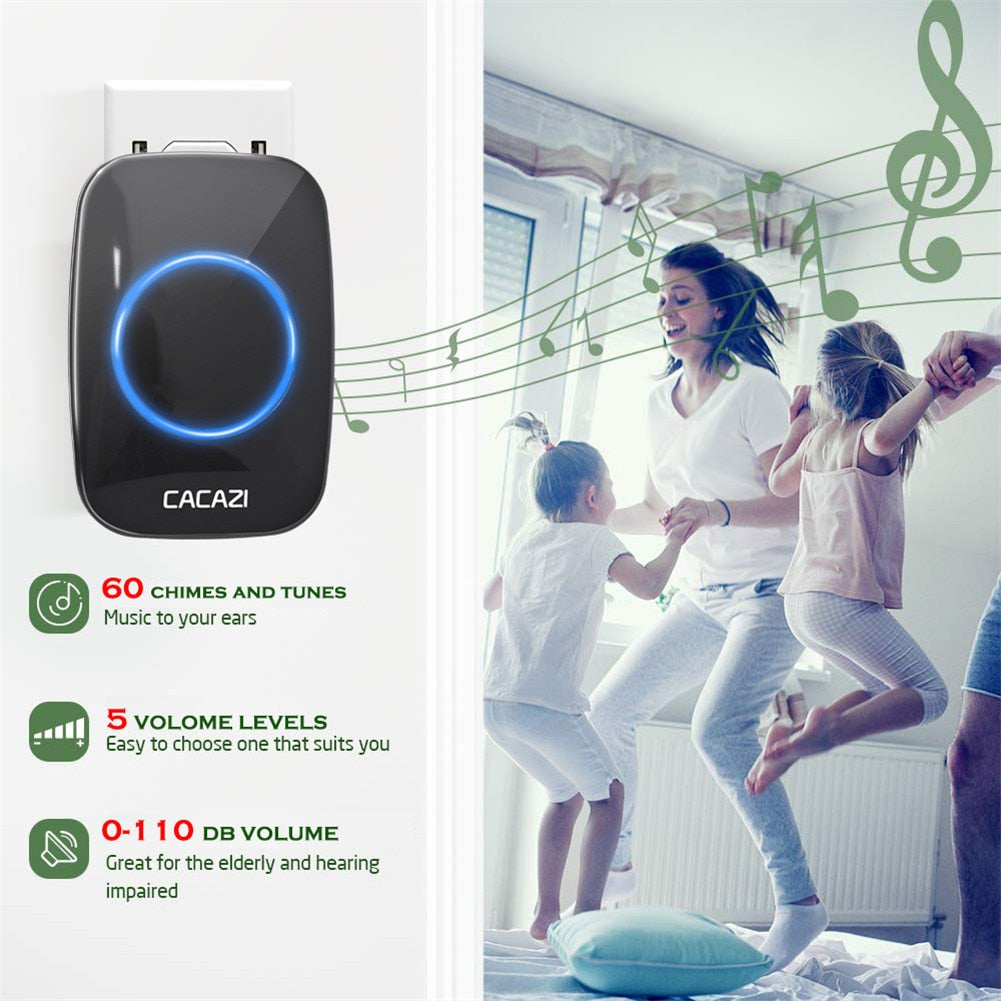 CACAZI 60 Chime 110DB 300M Wireless Doorbell Waterproof Remote EU AU UK US Plug Smart Door Bell Battery 1 Button 1 2 3 Receiver