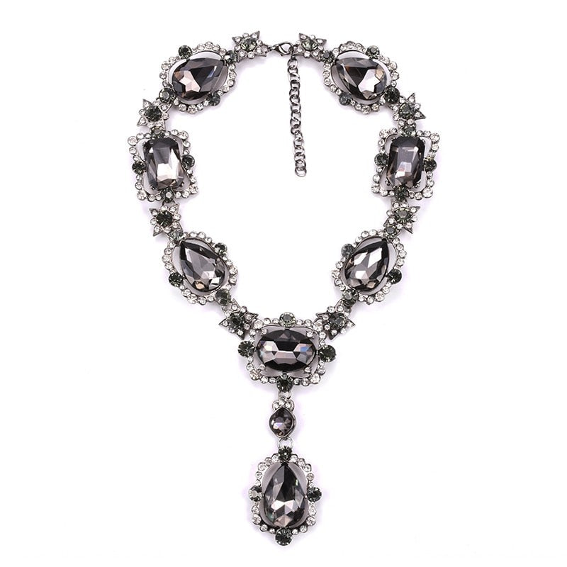 Indian Ethnic Statement Large Collar Choker Necklace Women Luxury Big Glass Crystal Pendants Necklaces Wedding Bridal Jewelry