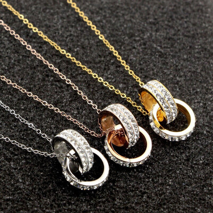 Double Circle Full Zircon Pendant Necklace for Women Love Gift Titanium Steel Gold Color Jewelry Woman Necklace Birthday Gift