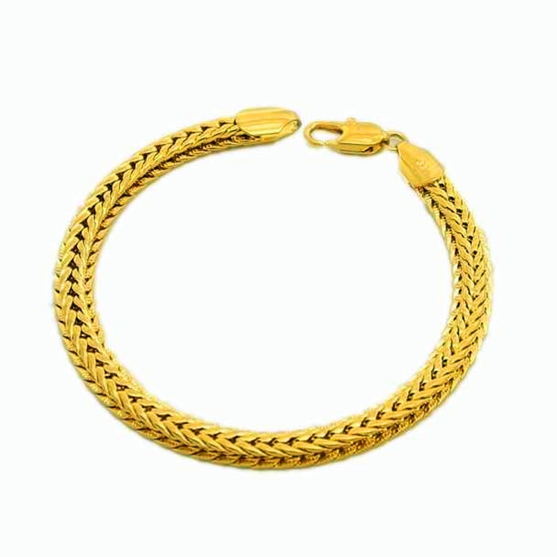 Wholesale Pure Gold Color 6.5MM Width Bracelet For Men 20CM.Fashion Original 24k GP Women men&#39;s Jewelry Gift