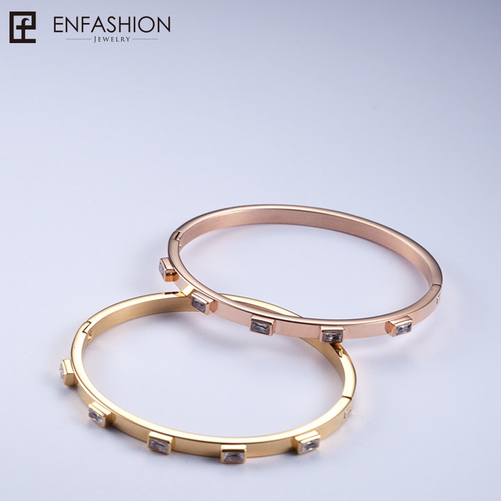 Enfashion Zirconia Crystal Cuff Bracelet Manchette Gold color Stainless Steel Bangle Bracelet For Women Bracelets Bangles 172002