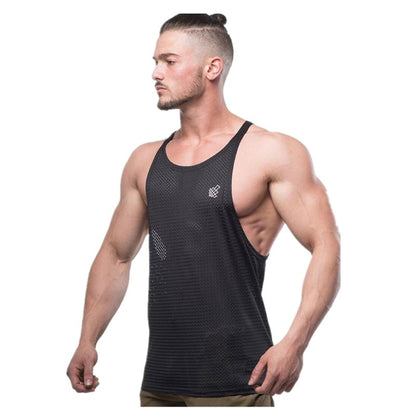 Men Summer New Fashion Casual Brand Vest Polyester fabric Mesh Quick drying Breathable Men Gyms Fitness Bodybuilding Tank Tops