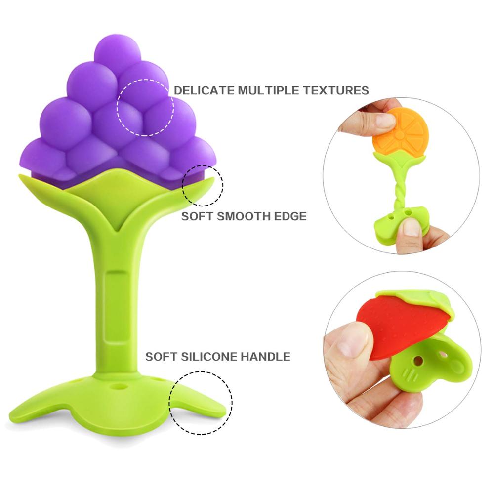 Baby Teething Toys BPA Free Soft Silicone Baby Fruit Teethers Toys Baby Training Massaging Textured Teether Molar Teeth Soother