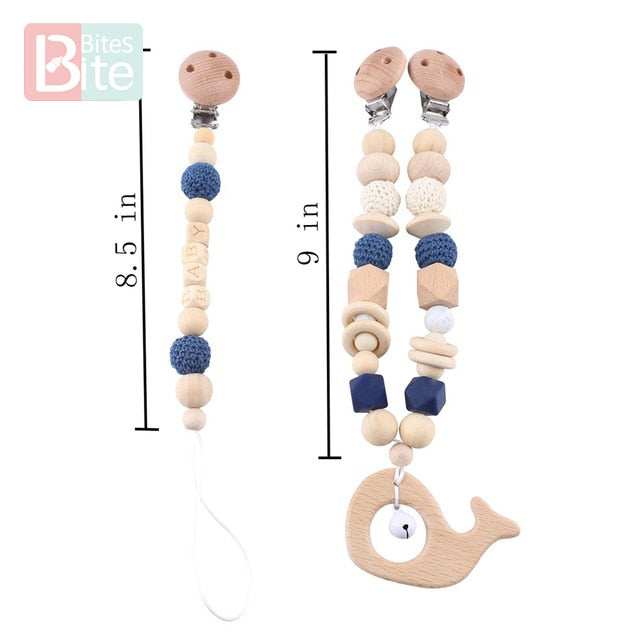 Bite Bites 1set Baby Wooden Teether Pacifier Clip Chain Beech Rodent Ring Baby Nursing Rattle Food Grade Perle Silicone Bead Toy