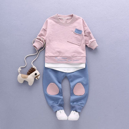 Children suit Cotton long-sleeved spring and autumn new boy baby Pocket t-shirt+ pants Sets 2pcs Boy casual sportswear