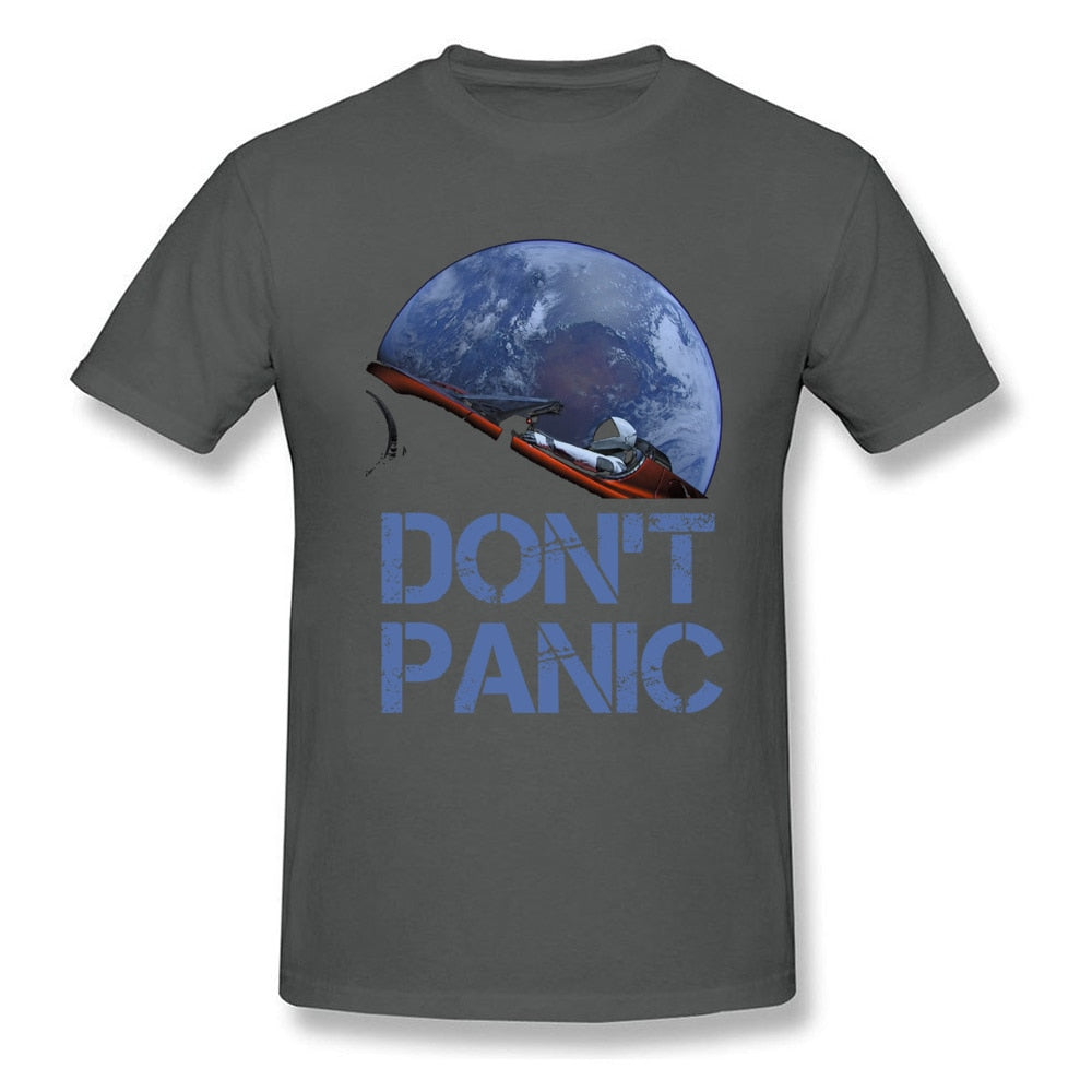 Novelty Occupy Earth SpaceX Starman T Shirt Man 100% Cotton Elon Musk Space X T-Shirt Summer Camiseta Mens Tshirt Don&#39;t Panic