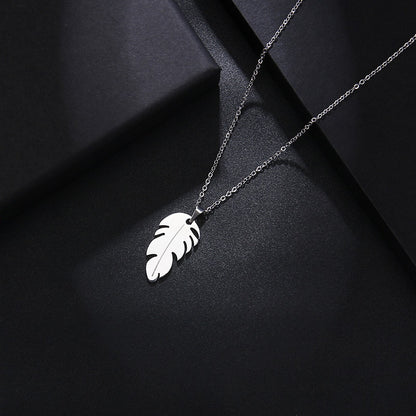 DOTIFI Stainless Steel Necklace For Women Man Lover&#39;s Feather Gold And Rose Gold Color Pendant Necklace Engagement Jewelry