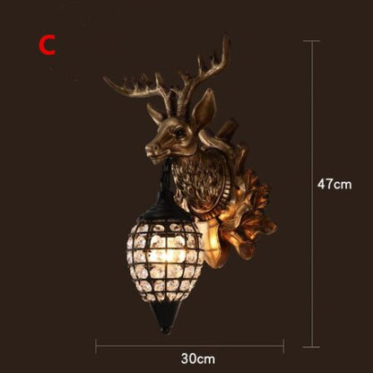 Nordic Crystal Wall Lamps Deer Head Lamp Bedroom Dining Room Bar Cafe Light Home Vintage Decoration Wall Light Free Shipping