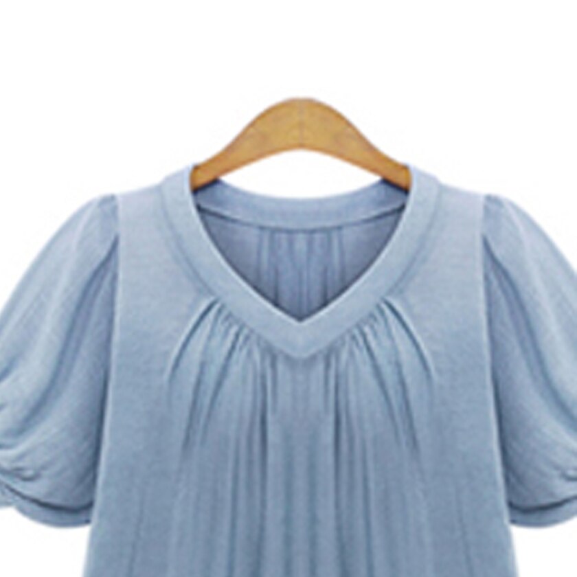 Women Shirt Blouse Big Summer Casual Women Blouses Short Sleeves Pleat Chiffon Female Tops T7N010A
