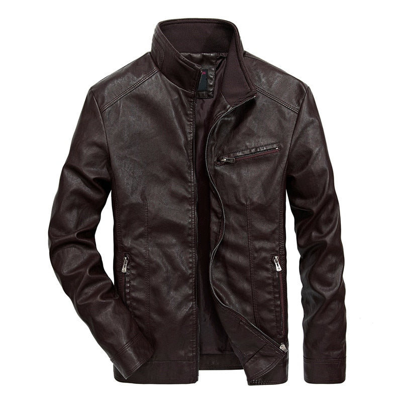 FGKKS Brand Warm Men Leather Jacket Mens Leather Motorcycle Standing Collar Motorcycle Style Men&#39;s Leather Jackets