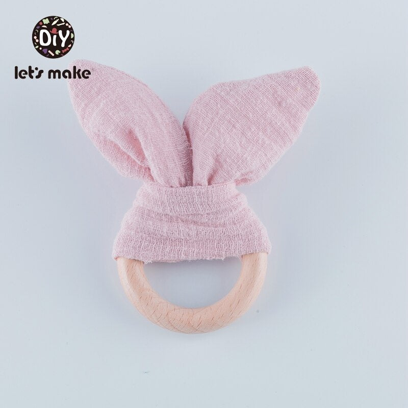 Let&#39;s make Bunny Ear Baby Teething Ring 1pc Teether 70mm Safe Organic Wooden Ring Nursing Training Newborns Toys Baby Teethers