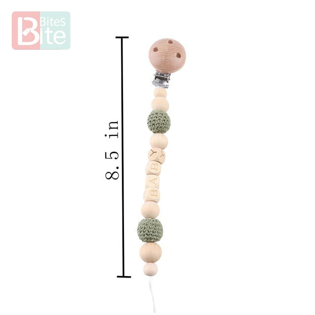 Bite Bites 1set Baby Wooden Teether Pacifier Clip Chain Beech Rodent Ring Baby Nursing Rattle Food Grade Perle Silicone Bead Toy