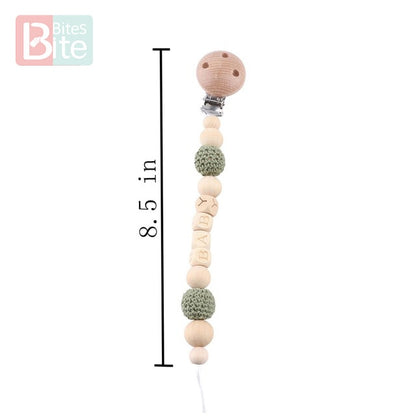 Bite Bites 1set Baby Wooden Teether Pacifier Clip Chain Beech Rodent Ring Baby Nursing Rattle Food Grade Perle Silicone Bead Toy