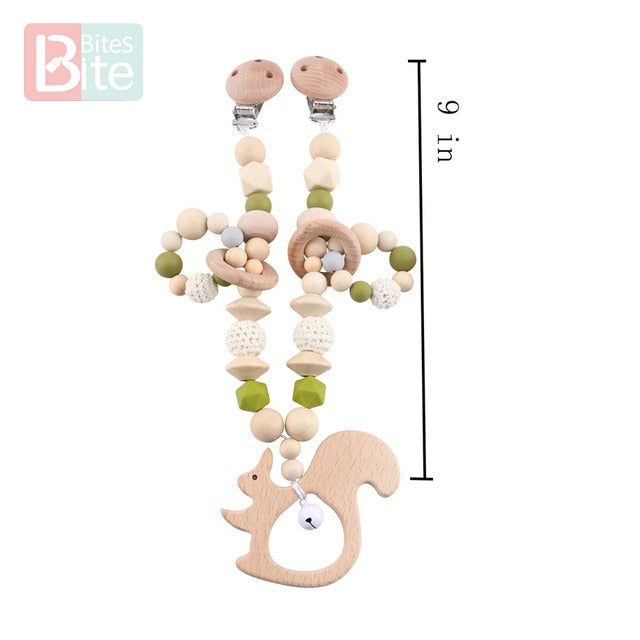 Bite Bites 1set Baby Wooden Teether Pacifier Clip Chain Beech Rodent Ring Baby Nursing Rattle Food Grade Perle Silicone Bead Toy