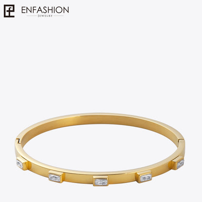 Enfashion Zirconia Crystal Cuff Bracelet Manchette Gold color Stainless Steel Bangle Bracelet For Women Bracelets Bangles 172002