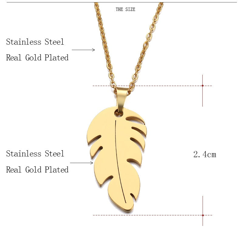 DOTIFI Stainless Steel Necklace For Women Man Lover&#39;s Feather Gold And Rose Gold Color Pendant Necklace Engagement Jewelry