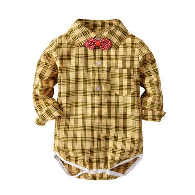 2023 Classic plaid bodysuit for baby wearing 1-2-3 birthday party gentleman baby store body boy costume funny tie baby clothes