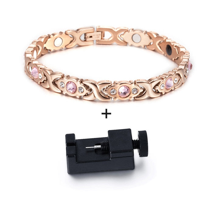 Magnetic Bracelet Women Pink Crystal Gold-color Stainless Steel Bracelet Women Cross Health Energy Magnetic Bracelets for Women