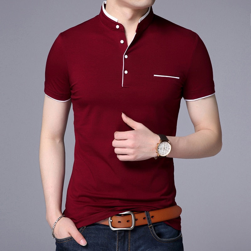 Liseaven Men Mandarin Collar T-Shirt basic tshirt male short sleeve shirt Brand New Tops&amp;Tees Cotton T Shirt