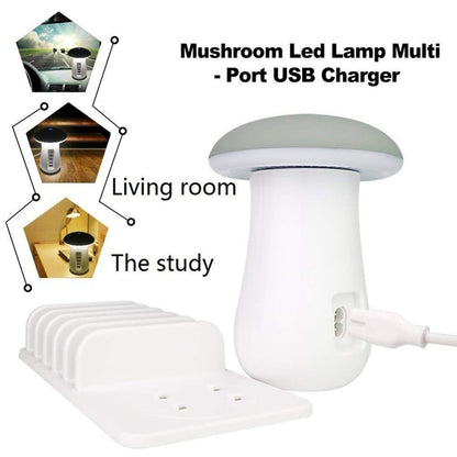 Multiple USB Phone Charger Mushroom Night Lamp Charging 5 Ports Station Stand Dock QC 3.0 Quick Charger for Mobile Tablet