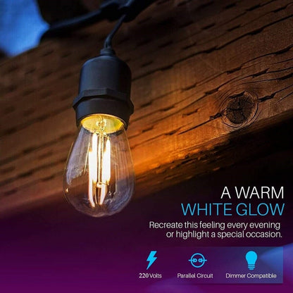 IP65 15M LED S14 String Lights Waterproof E27 Warm LED Retro Edison Filament Bulb Outdoor Street Garden Patio Holiday Lighting