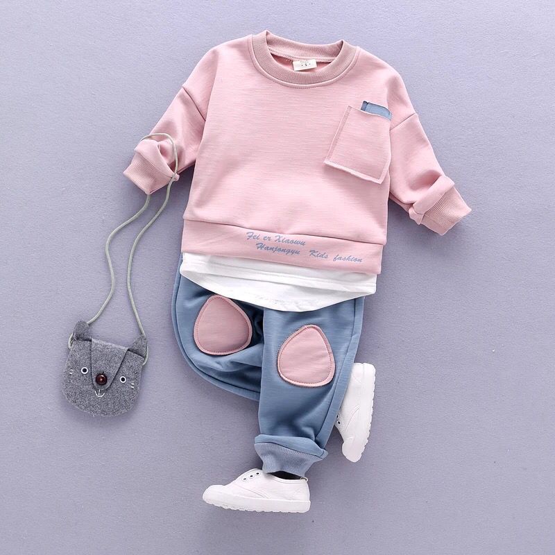 Children suit Cotton long-sleeved spring and autumn new boy baby Pocket t-shirt+ pants Sets 2pcs Boy casual sportswear