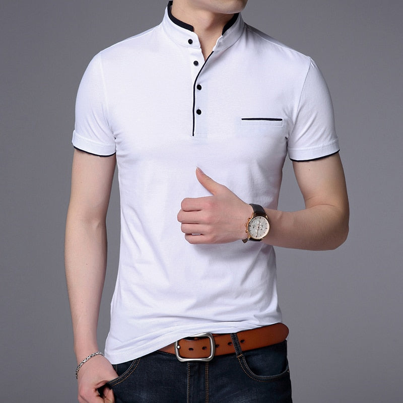 Liseaven Men Mandarin Collar T-Shirt basic tshirt male short sleeve shirt Brand New Tops&amp;Tees Cotton T Shirt