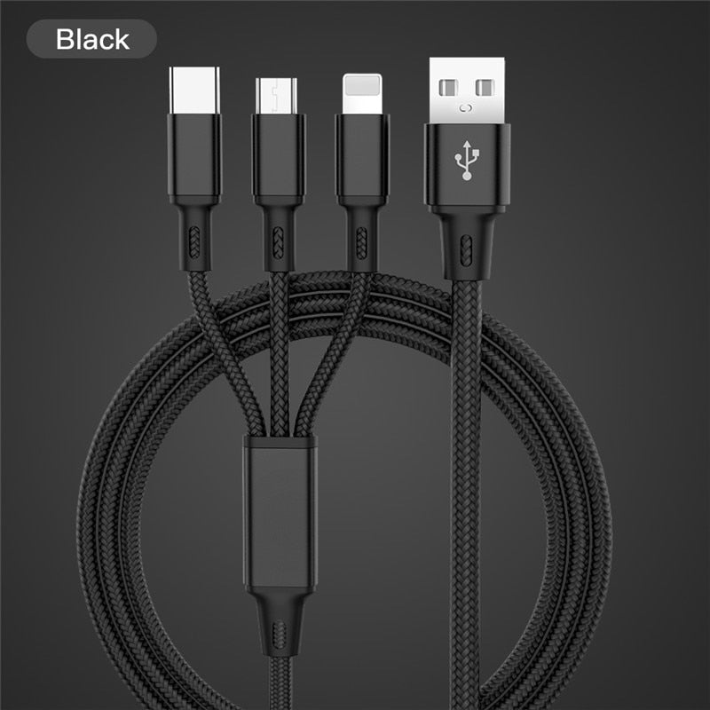 USB Cable For iPhone 13 12 11 XS X 8 7 6 Charging Charger 3 in 1 Micro USB Cable USB Type C Mobile Phone Cables For Samsung S9