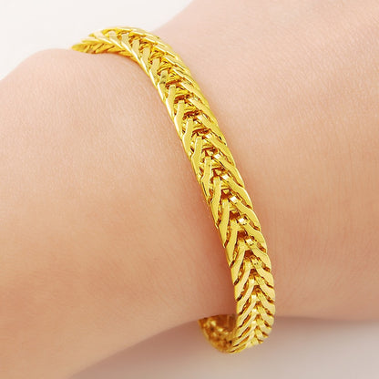 Wholesale Pure Gold Color 6.5MM Width Bracelet For Men 20CM.Fashion Original 24k GP Women men&#39;s Jewelry Gift