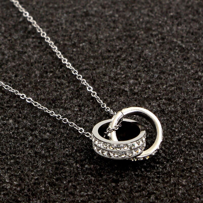 Double Circle Full Zircon Pendant Necklace for Women Love Gift Titanium Steel Gold Color Jewelry Woman Necklace Birthday Gift