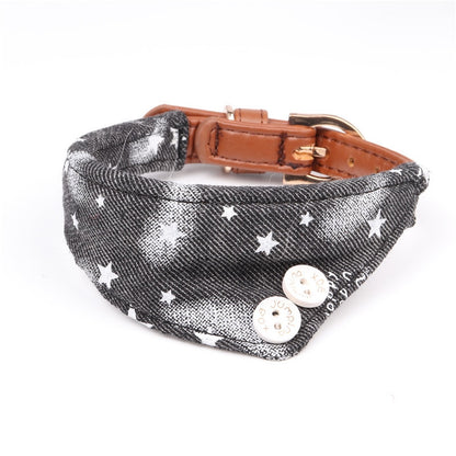 Cute Stars Pets Dog Collars Leather Bowknot Collar Leash Set for Small Medium Dogs Bulldog/Pug Necklace Bandana Pet Leashes