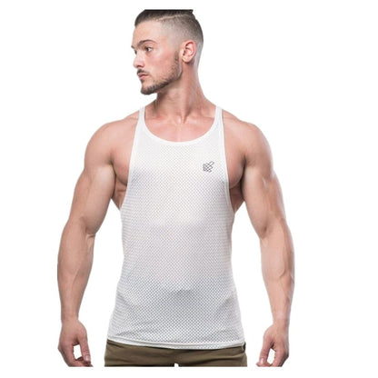 Men Summer New Fashion Casual Brand Vest Polyester fabric Mesh Quick drying Breathable Men Gyms Fitness Bodybuilding Tank Tops