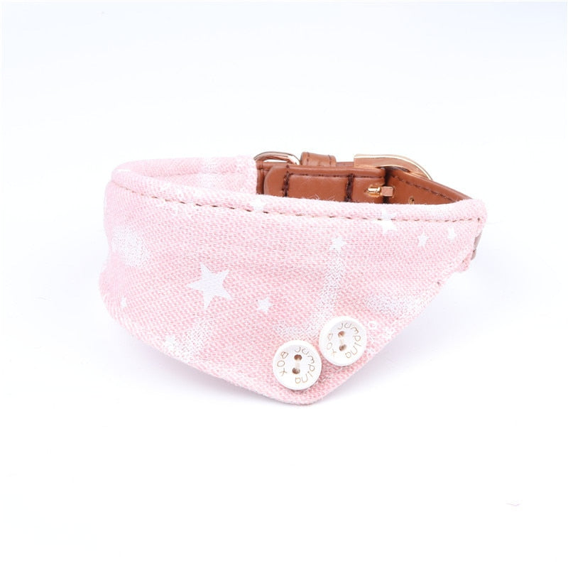 Cute Stars Pets Dog Collars Leather Bowknot Collar Leash Set for Small Medium Dogs Bulldog/Pug Necklace Bandana Pet Leashes