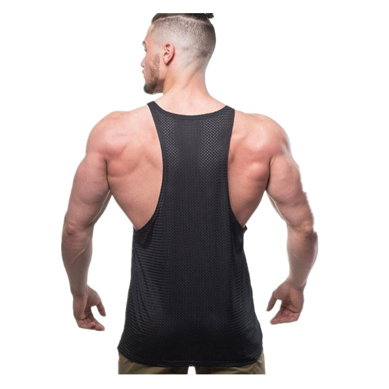 Men Summer New Fashion Casual Brand Vest Polyester fabric Mesh Quick drying Breathable Men Gyms Fitness Bodybuilding Tank Tops