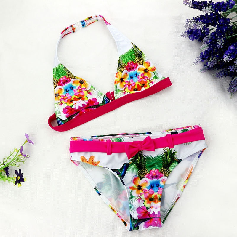2020 New Summer Cuhk Girls Split Bikini Kids Cute Flower And Animal Pattern Swimwear Children Girl Floral Swimsuit Wholesale