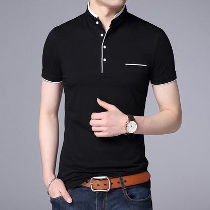 Liseaven Men Mandarin Collar T-Shirt basic tshirt male short sleeve shirt Brand New Tops&amp;Tees Cotton T Shirt