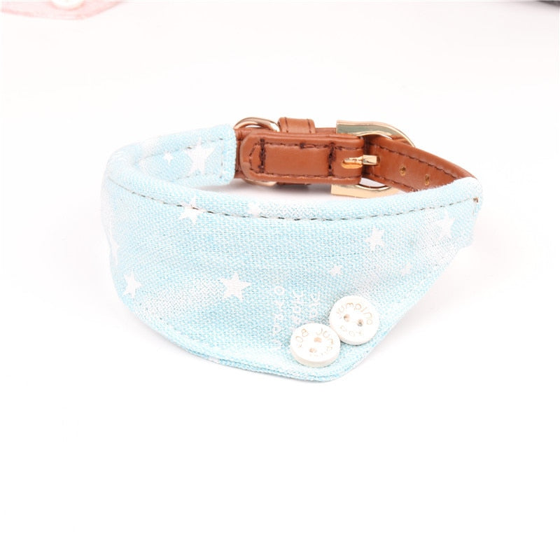 Cute Stars Pets Dog Collars Leather Bowknot Collar Leash Set for Small Medium Dogs Bulldog/Pug Necklace Bandana Pet Leashes