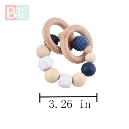 Bite Bites 1set Baby Wooden Teether Pacifier Clip Chain Beech Rodent Ring Baby Nursing Rattle Food Grade Perle Silicone Bead Toy