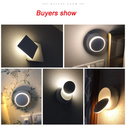 LED Wall Lamp 360 degree rotation adjustable bedside light White and Black creative wall lamp Black modern aisle round lamp