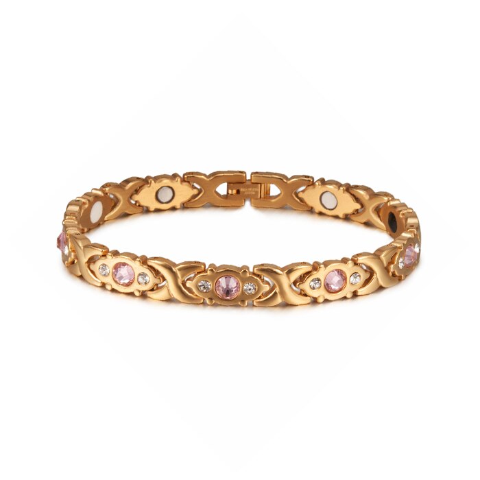 Magnetic Bracelet Women Pink Crystal Gold-color Stainless Steel Bracelet Women Cross Health Energy Magnetic Bracelets for Women