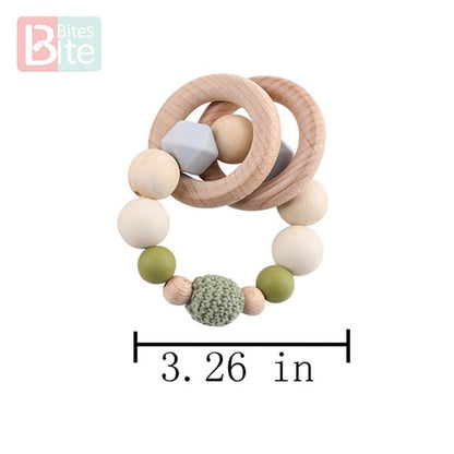 Bite Bites 1set Baby Wooden Teether Pacifier Clip Chain Beech Rodent Ring Baby Nursing Rattle Food Grade Perle Silicone Bead Toy