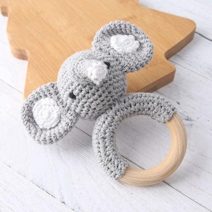 Baby Teether 1pc Animal Crochet Wooden Ring Rattle Wooden Teether For Baby Products DIY Crafts Teething Rattle Amigurumi Toys