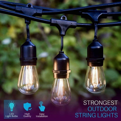 IP65 15M LED S14 String Lights Waterproof E27 Warm LED Retro Edison Filament Bulb Outdoor Street Garden Patio Holiday Lighting