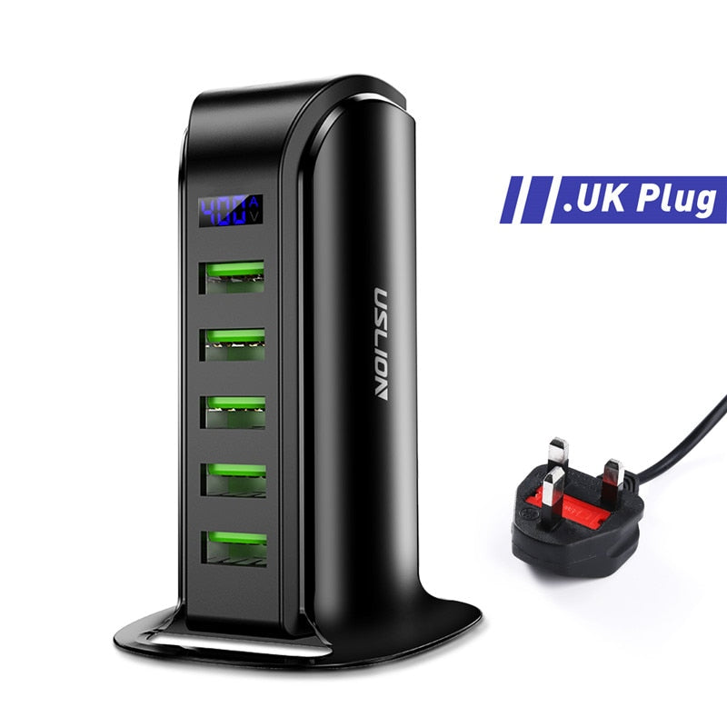 5 Port Multi USB Charger HUB LED Display USB Charging Station Dock Universal Mobile Phone Desktop Wall Home Chargers EU UK Plug