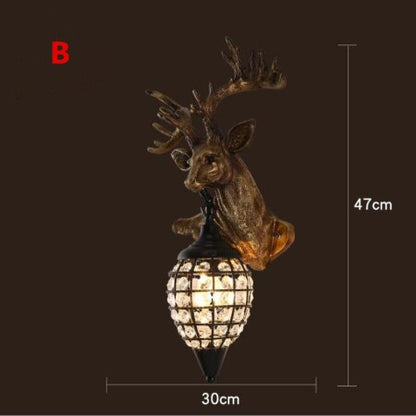 Nordic Crystal Wall Lamps Deer Head Lamp Bedroom Dining Room Bar Cafe Light Home Vintage Decoration Wall Light Free Shipping