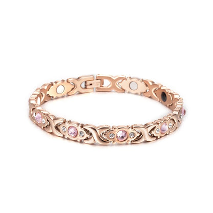 Magnetic Bracelet Women Pink Crystal Gold-color Stainless Steel Bracelet Women Cross Health Energy Magnetic Bracelets for Women